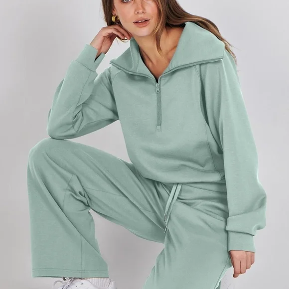 Mint Green Wide-Leg Lounge Set – Size Large - Picture 5 of 8